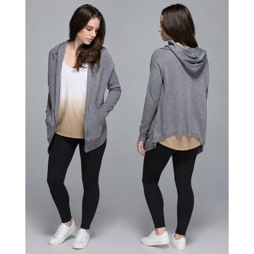 Lululemon Cabin Yogi Wrap Cardigan  Grey Hooded Sweater Size 4 Yoga Pilates
